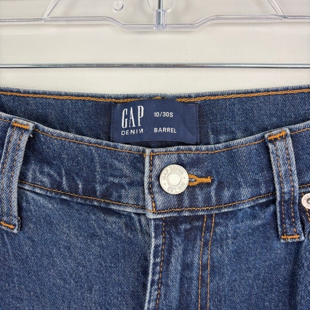 Gap Denim High Rise Studded Barrel Jeans Dark Wash Low Stretch Denim 10 Short - Picture 6 of 11